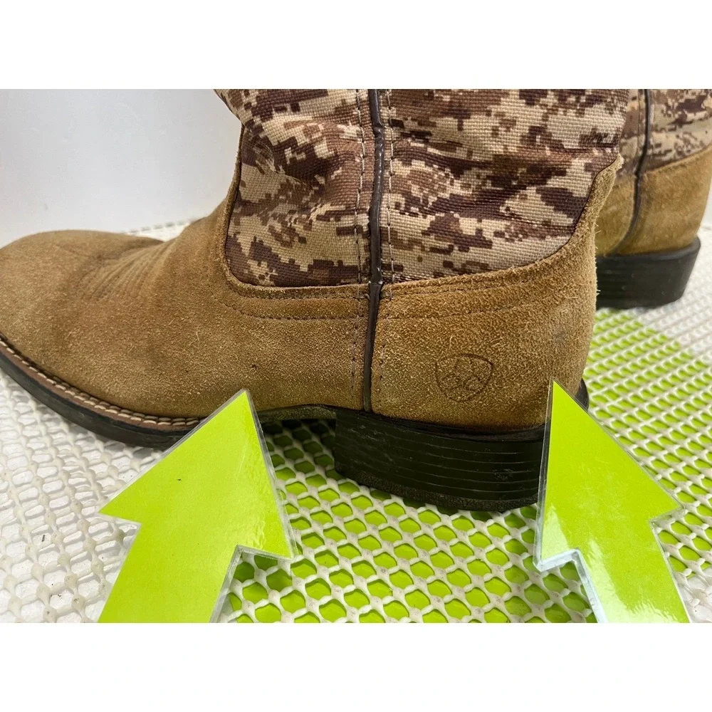 Ariat Sport Patriot Digital Camo Boots Men's Size 7 Tan Suede American Flag GOOD